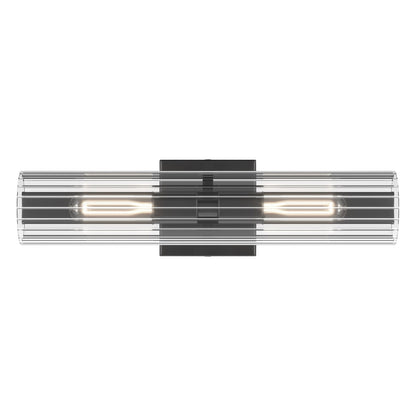 Kichler Jemsa 18in 2-Light Wall Sconce | Modern Black Steel and Clear Fluted Glass | Bathroom & Powder Room | 18 x 4.75 in | Model 55166BK