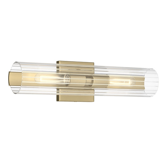 Kichler Jemsa 18in 2-Light Bath Bracket | Modern Champagne Bronze Steel and Clear Fluted Glass | Bathroom & Powder Room Vanity Light | 18 x 4.75 in | Model 55166CPZ