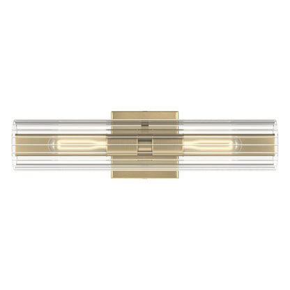 Kichler Jemsa 18in 2-Light Bath Bracket | Modern Champagne Bronze Steel and Clear Fluted Glass | Bathroom & Powder Room Vanity Light | 18 x 4.75 in | Model 55166CPZ