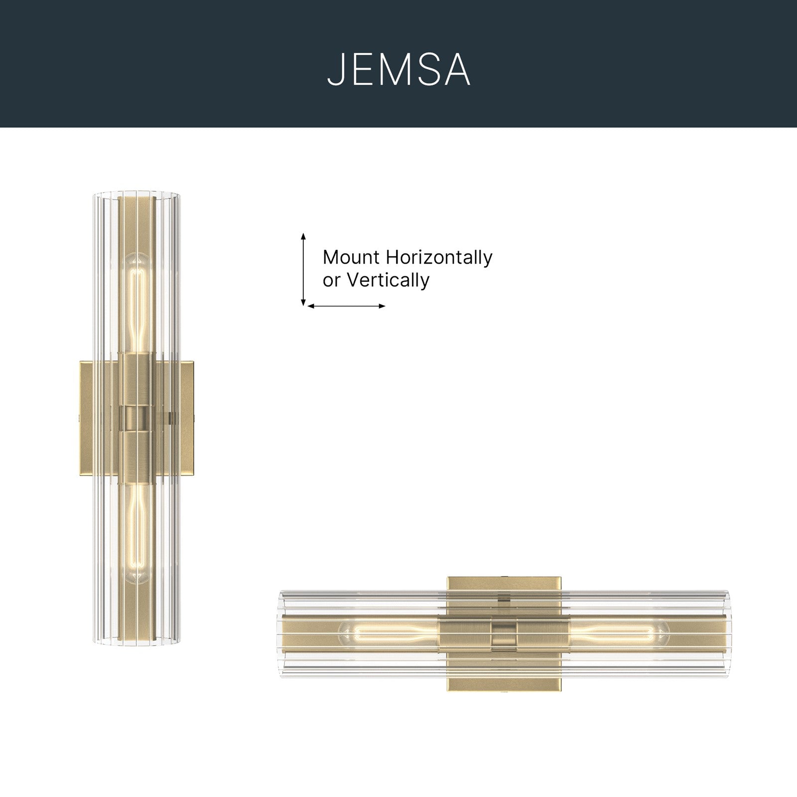 Kichler Jemsa 18in 2-Light Bath Bracket | Modern Champagne Bronze Steel and Clear Fluted Glass | Bathroom & Powder Room Vanity Light | 18 x 4.75 in | Model 55166CPZ