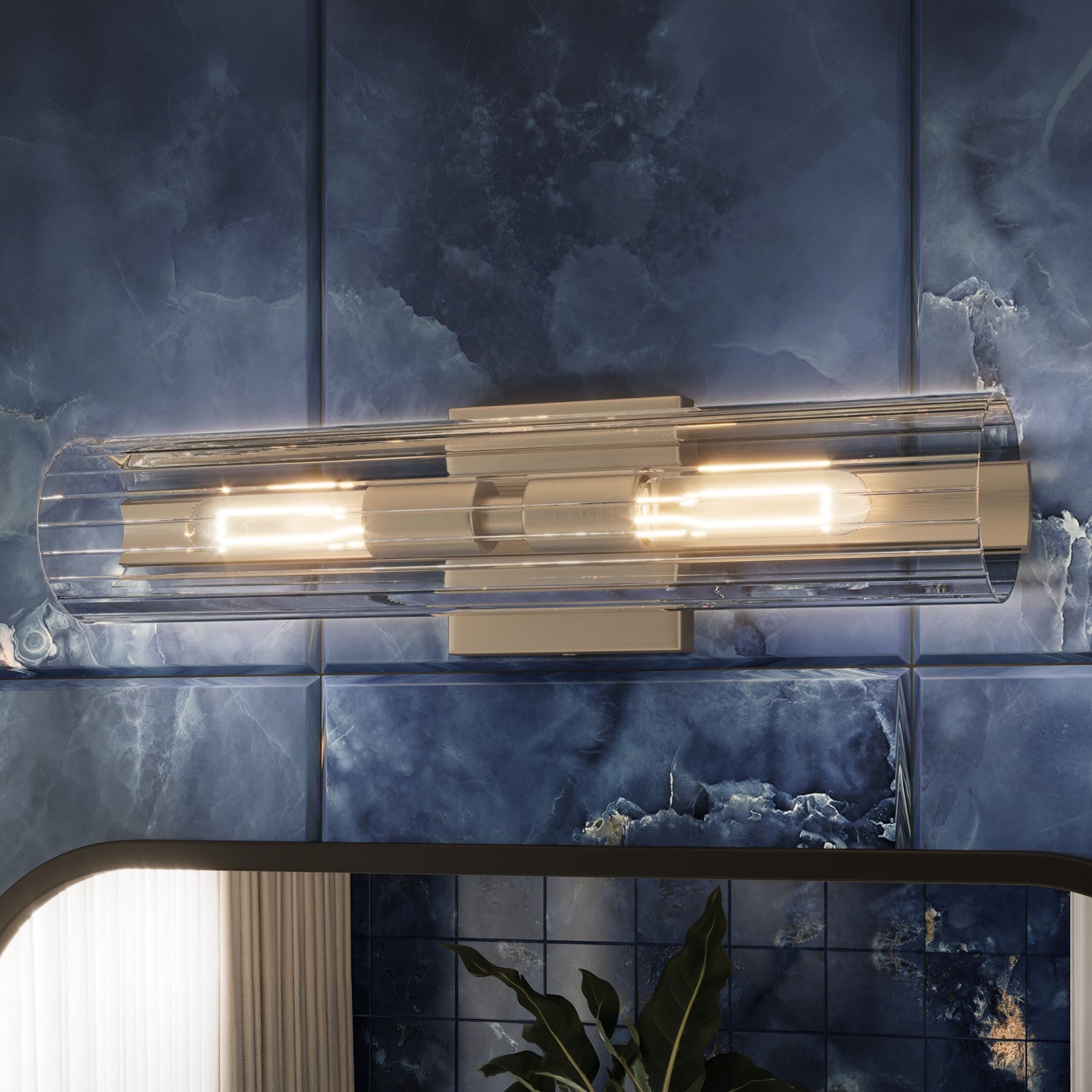 Kichler Jemsa 18in 2-Light Bath Bracket | Modern Champagne Bronze Steel and Clear Fluted Glass | Bathroom & Powder Room Vanity Light | 18 x 4.75 in | Model 55166CPZ