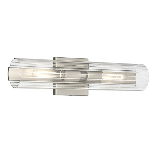Kichler Jemsa 18in 2-Light Bath Bracket | Modern Brushed Nickel Steel and Clear Fluted Glass | Bathroom & Powder Room Vanity Light | 18 x 4.75 in | Model 55166NI