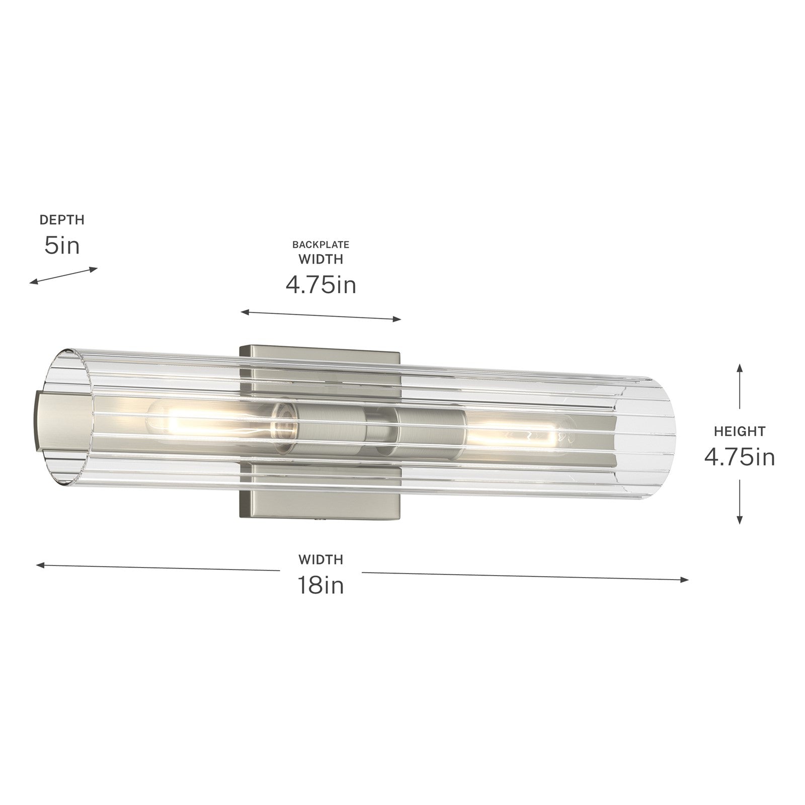 Kichler Jemsa 18in 2-Light Bath Bracket | Modern Brushed Nickel Steel and Clear Fluted Glass | Bathroom & Powder Room Vanity Light | 18 x 4.75 in | Model 55166NI