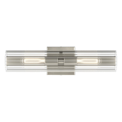 Kichler Jemsa 18in 2-Light Bath Bracket | Modern Brushed Nickel Steel and Clear Fluted Glass | Bathroom & Powder Room Vanity Light | 18 x 4.75 in | Model 55166NI