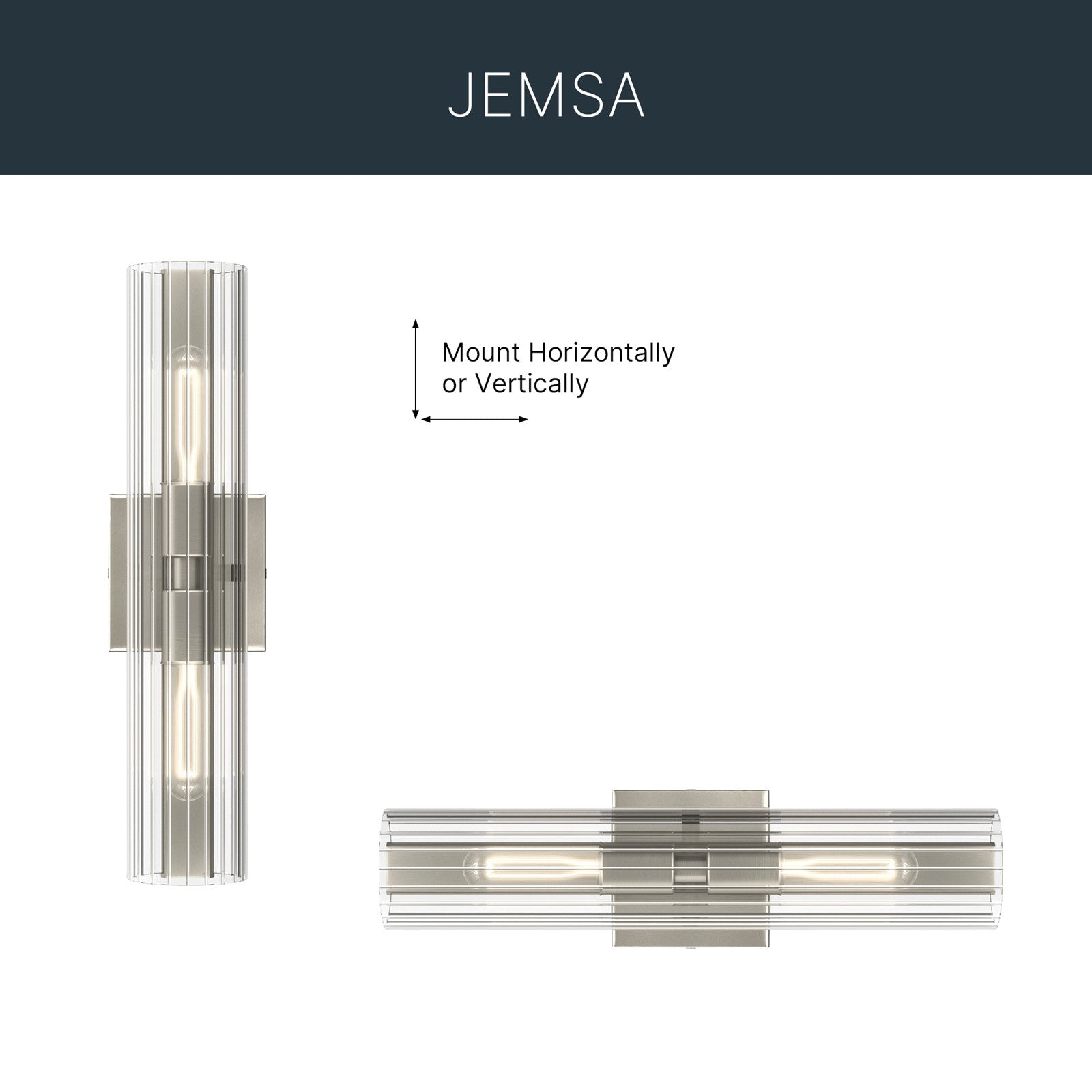 Kichler Jemsa 18in 2-Light Bath Bracket | Modern Brushed Nickel Steel and Clear Fluted Glass | Bathroom & Powder Room Vanity Light | 18 x 4.75 in | Model 55166NI