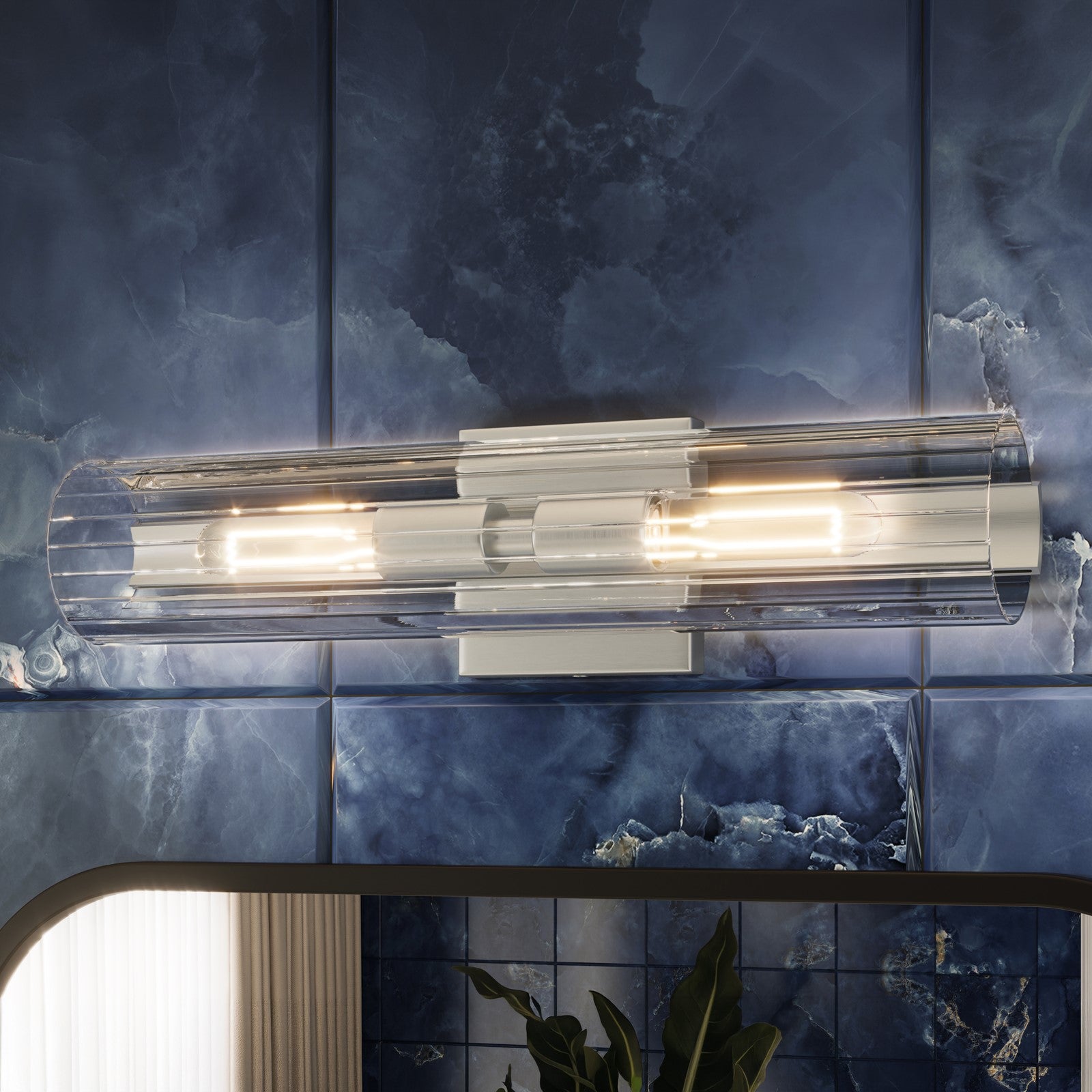 Kichler Jemsa 18in 2-Light Bath Bracket | Modern Brushed Nickel Steel and Clear Fluted Glass | Bathroom & Powder Room Vanity Light | 18 x 4.75 in | Model 55166NI