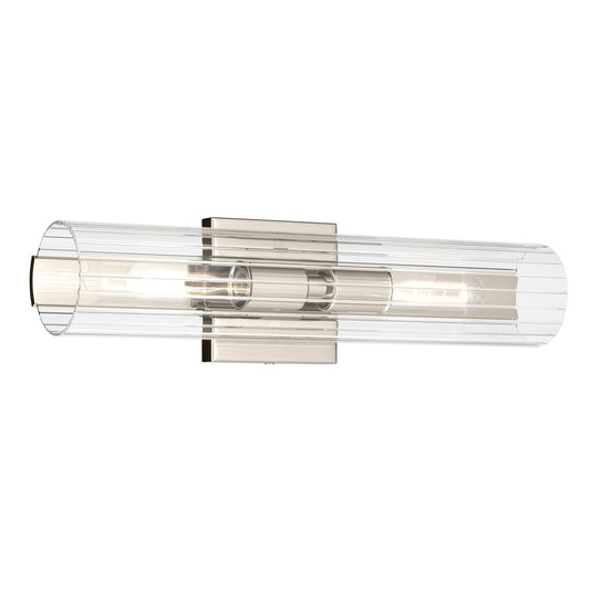Kichler Jemsa 18in 2-Light Bath Bracket | Modern Polished Nickel Steel and Clear Fluted Glass | Bathroom & Powder Room Vanity Light | 18 x 4.75 in | Model 55166PN