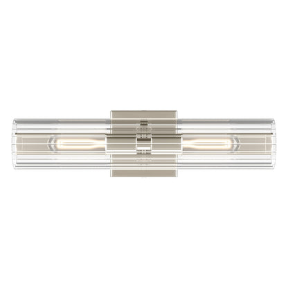 Kichler Jemsa 18in 2-Light Bath Bracket | Modern Polished Nickel Steel and Clear Fluted Glass | Bathroom & Powder Room Vanity Light | 18 x 4.75 in | Model 55166PN