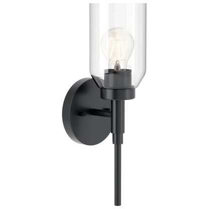 Kichler Madden 5in 1-Light Wall Sconce | Modern Black and Clear Glass | Hallway & Bathroom Accent | 5 x 14.75 in | Model 55183BK