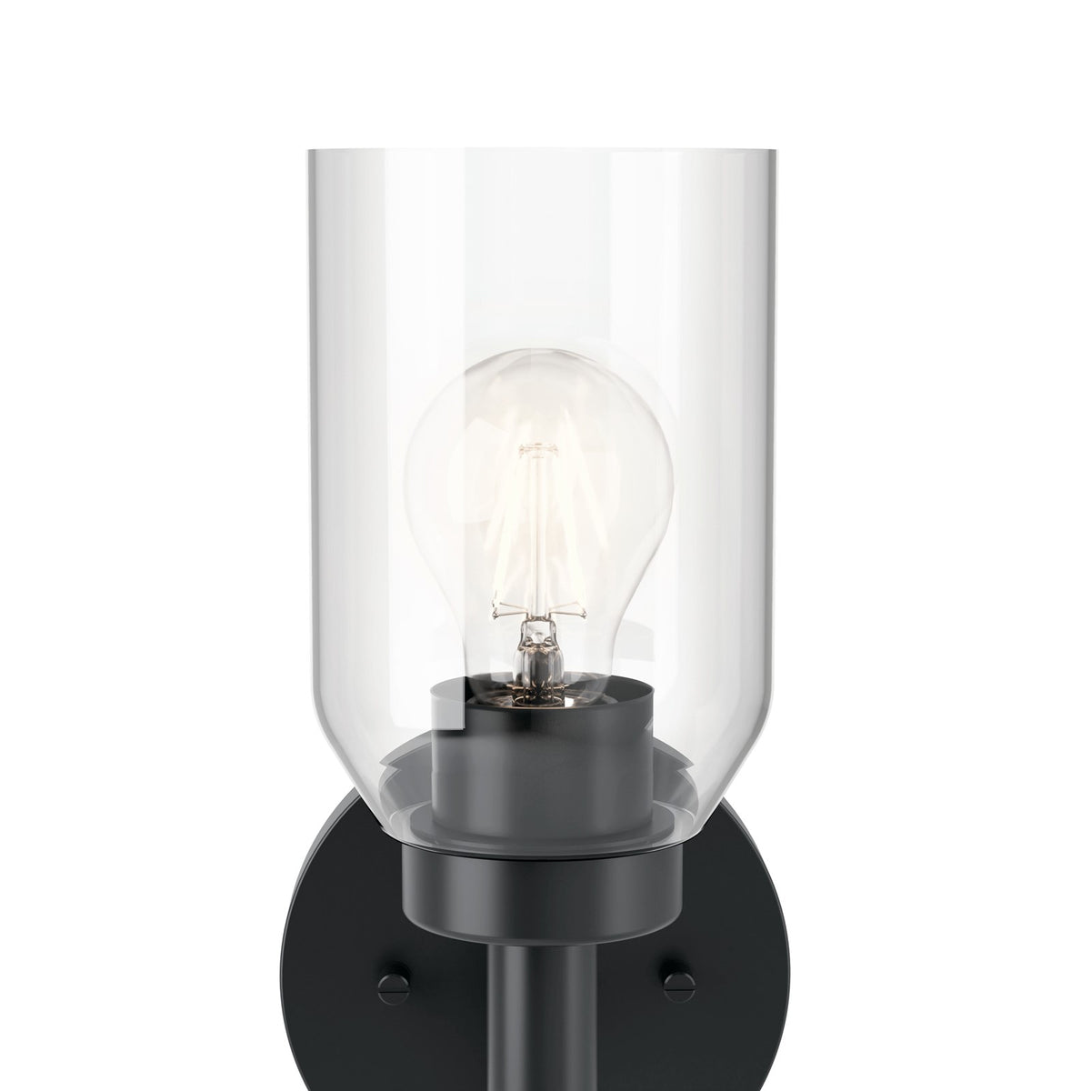 Kichler Madden 5in 1-Light Wall Sconce | Modern Black and Clear Glass | Hallway & Bathroom Accent | 5 x 14.75 in | Model 55183BK