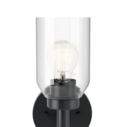 Kichler Madden 5in 1-Light Wall Sconce | Modern Black and Clear Glass | Hallway & Bathroom Accent | 5 x 14.75 in | Model 55183BK