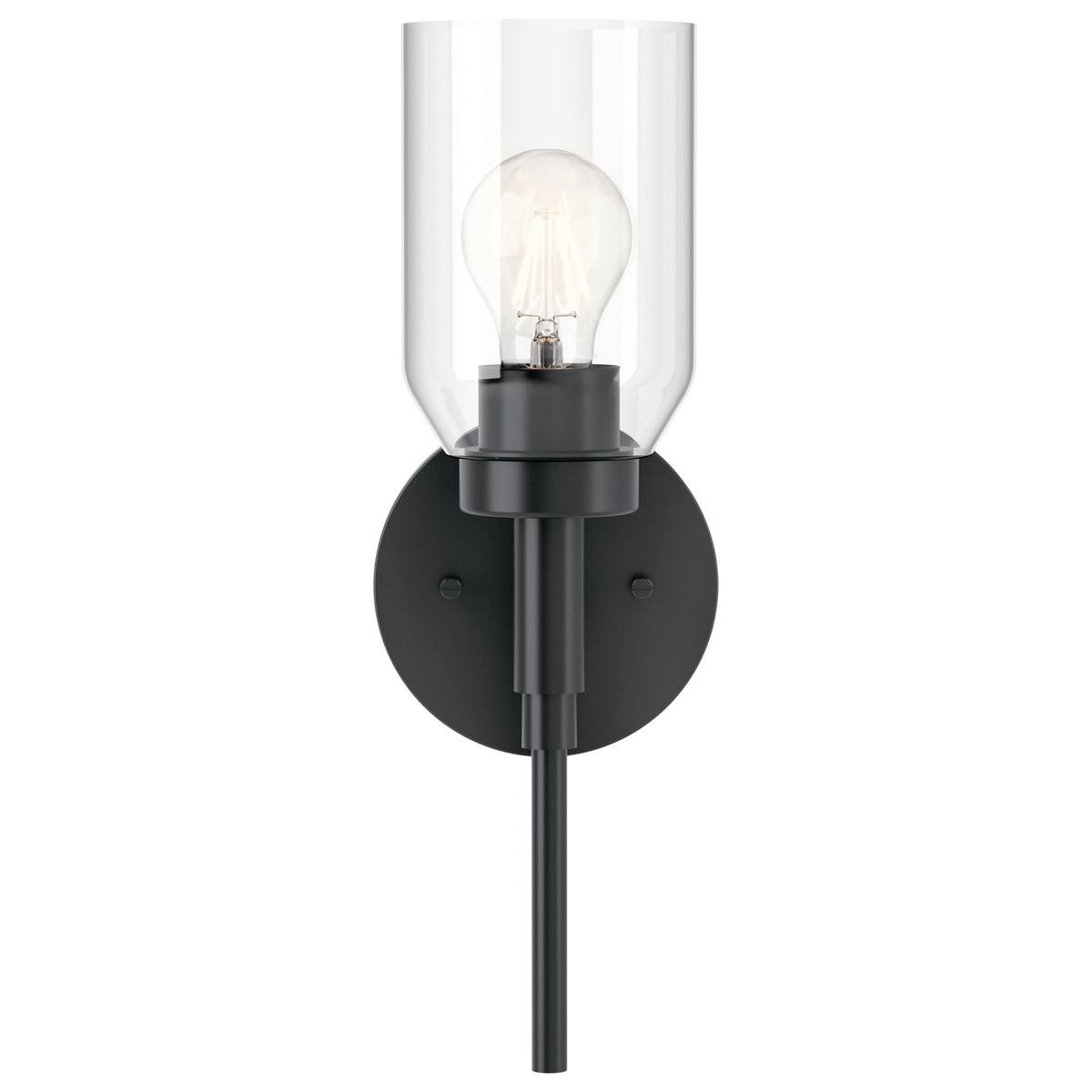 Kichler Madden 5in 1-Light Wall Sconce | Modern Black and Clear Glass | Hallway & Bathroom Accent | 5 x 14.75 in | Model 55183BK