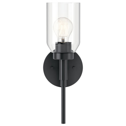 Kichler Madden 5in 1-Light Wall Sconce | Modern Black and Clear Glass | Hallway & Bathroom Accent | 5 x 14.75 in | Model 55183BK