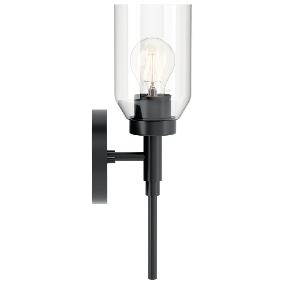 Kichler Madden 5in 1-Light Wall Sconce | Modern Black and Clear Glass | Hallway & Bathroom Accent | 5 x 14.75 in | Model 55183BK