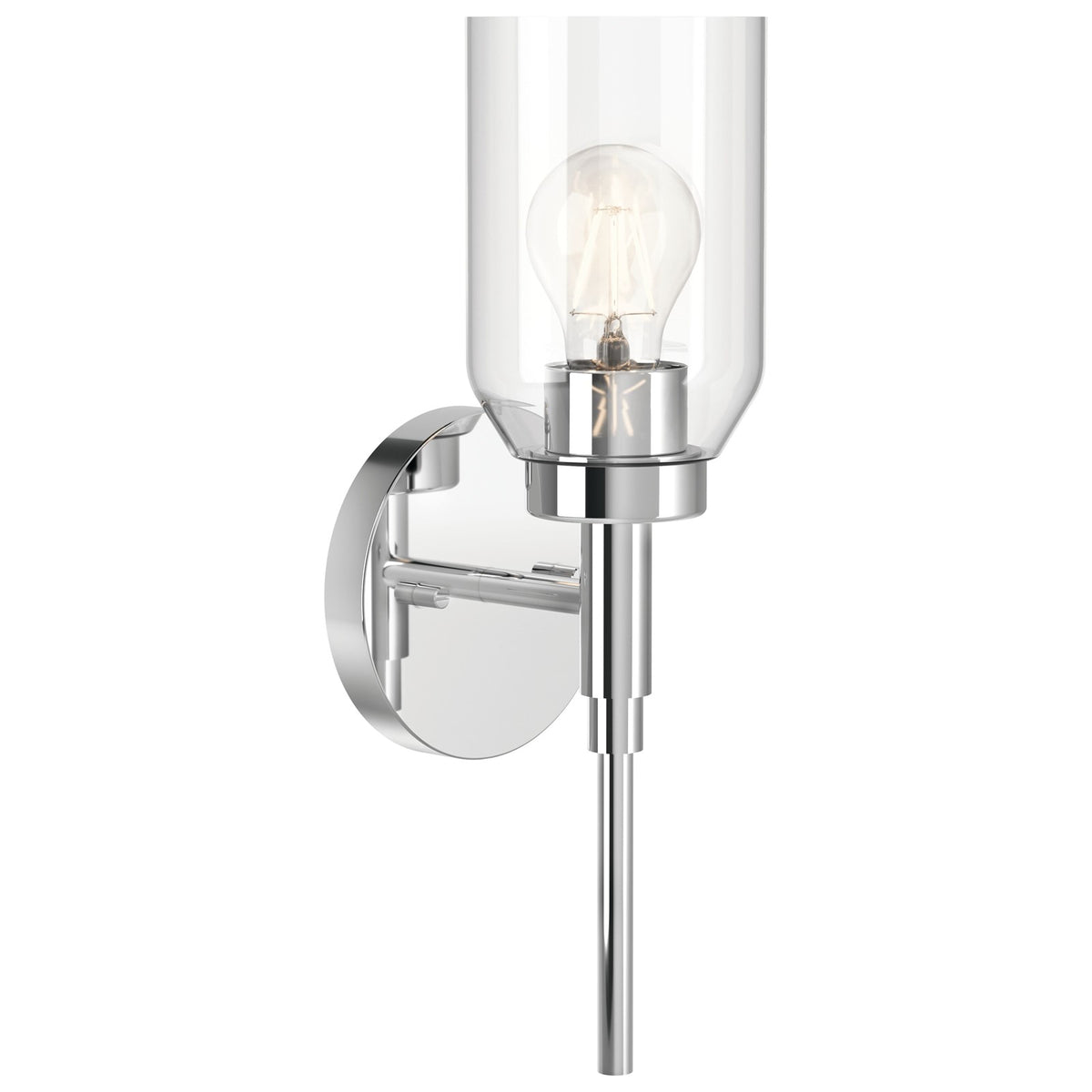Kichler Madden 1-Light Wall Sconce | Modern Chrome and Clear Glass | Hallway & Bathroom Accent | 5 x 14.75 in, Damp Rated | Model 55183CH