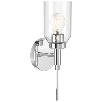 Kichler Madden 1-Light Wall Sconce | Modern Chrome and Clear Glass | Hallway & Bathroom Accent | 5 x 14.75 in, Damp Rated | Model 55183CH