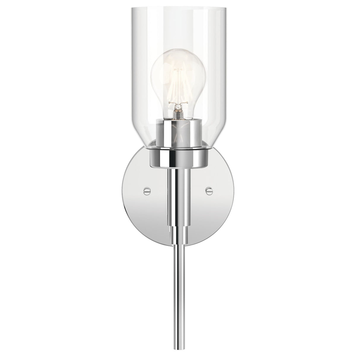 Kichler Madden 1-Light Wall Sconce | Modern Chrome and Clear Glass | Hallway & Bathroom Accent | 5 x 14.75 in, Damp Rated | Model 55183CH