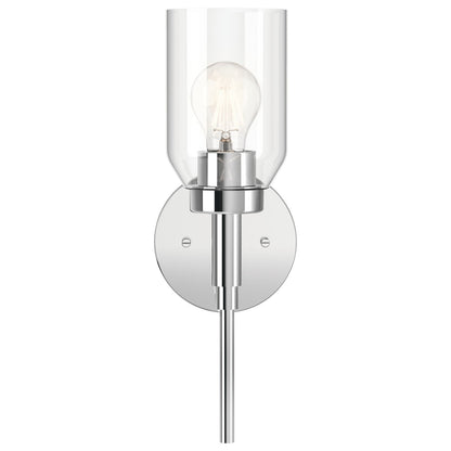 Kichler Madden 1-Light Wall Sconce | Modern Chrome and Clear Glass | Hallway & Bathroom Accent | 5 x 14.75 in, Damp Rated | Model 55183CH