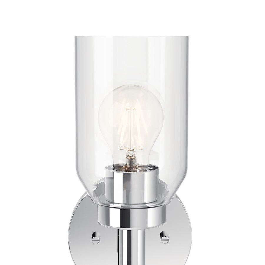 Kichler Madden 1-Light Wall Sconce | Modern Chrome and Clear Glass | Hallway & Bathroom Accent | 5 x 14.75 in, Damp Rated | Model 55183CH