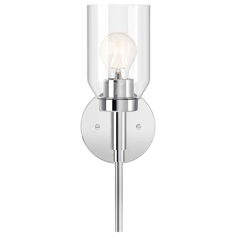 Kichler Madden 1-Light Wall Sconce | Modern Chrome and Clear Glass | Hallway & Bathroom Accent | 5 x 14.75 in, Damp Rated | Model 55183CH