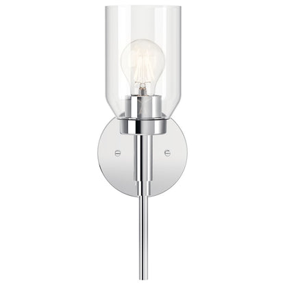 Kichler Madden 1-Light Wall Sconce | Modern Chrome and Clear Glass | Hallway & Bathroom Accent | 5 x 14.75 in, Damp Rated | Model 55183CH