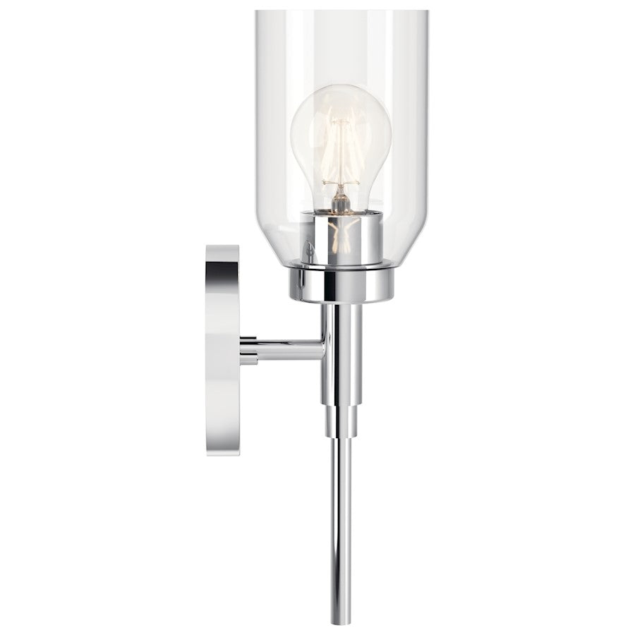 Kichler Madden 1-Light Wall Sconce | Modern Chrome and Clear Glass | Hallway & Bathroom Accent | 5 x 14.75 in, Damp Rated | Model 55183CH