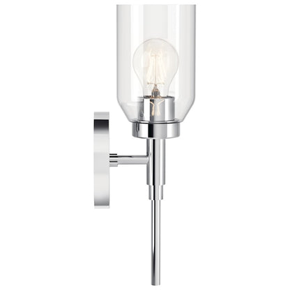 Kichler Madden 1-Light Wall Sconce | Modern Chrome and Clear Glass | Hallway & Bathroom Accent | 5 x 14.75 in, Damp Rated | Model 55183CH