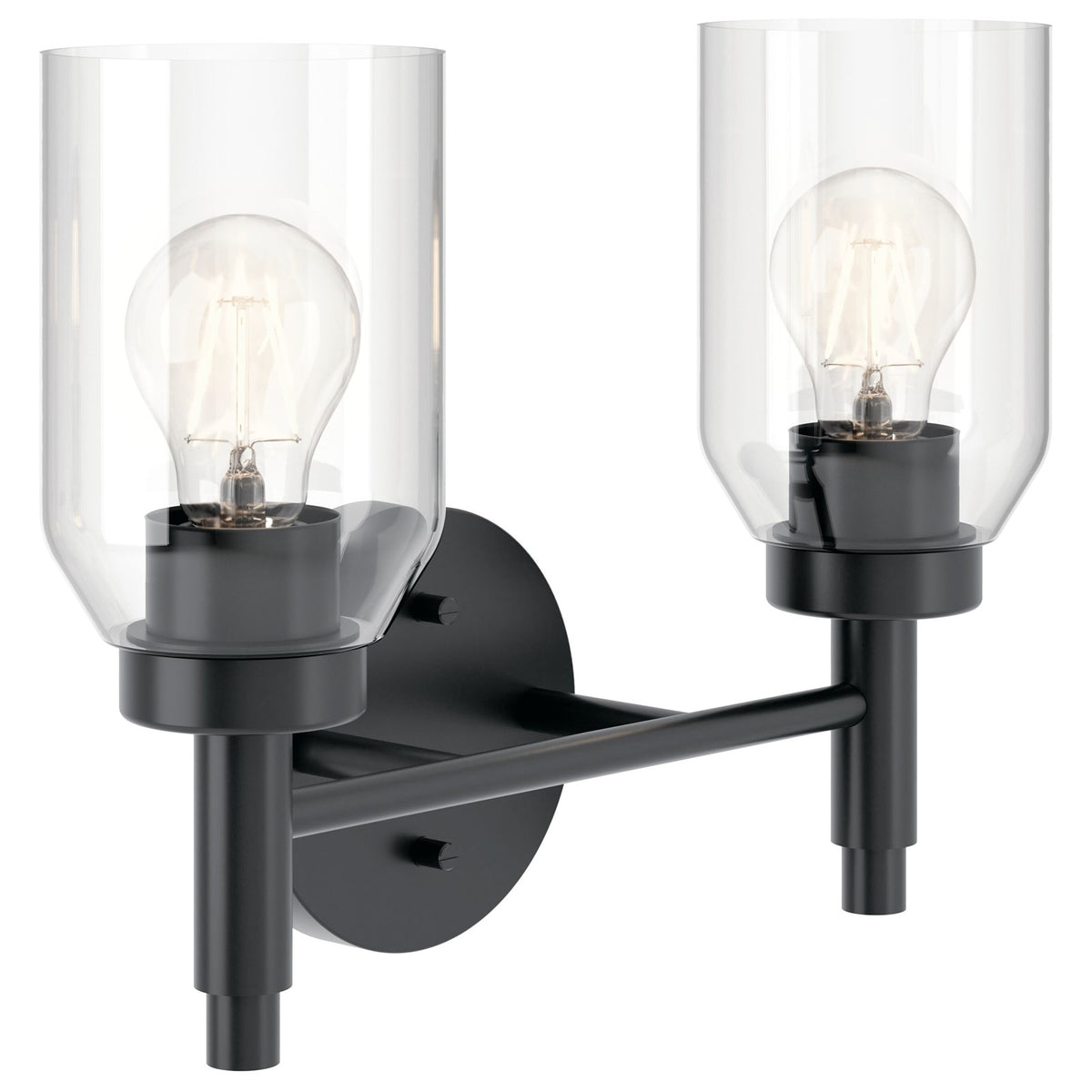 Kichler Madden 10.5in 2-Light Bathroom Vanity Light | Modern Black and Clear Glass | Bathroom Vanity | 14.25 x 10.5 in | Model 55184BK