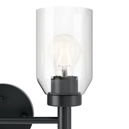 Kichler Madden 10.5in 2-Light Bathroom Vanity Light | Modern Black and Clear Glass | Bathroom Vanity | 14.25 x 10.5 in | Model 55184BK