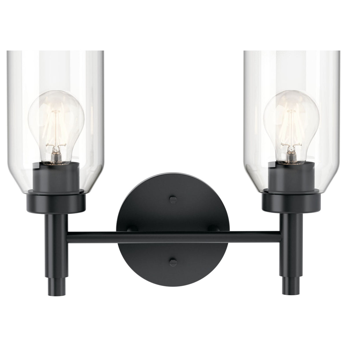 Kichler Madden 10.5in 2-Light Bathroom Vanity Light | Modern Black and Clear Glass | Bathroom Vanity | 14.25 x 10.5 in | Model 55184BK