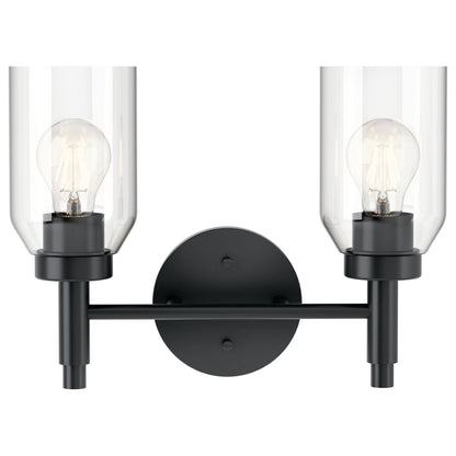 Kichler Madden 10.5in 2-Light Bathroom Vanity Light | Modern Black and Clear Glass | Bathroom Vanity | 14.25 x 10.5 in | Model 55184BK