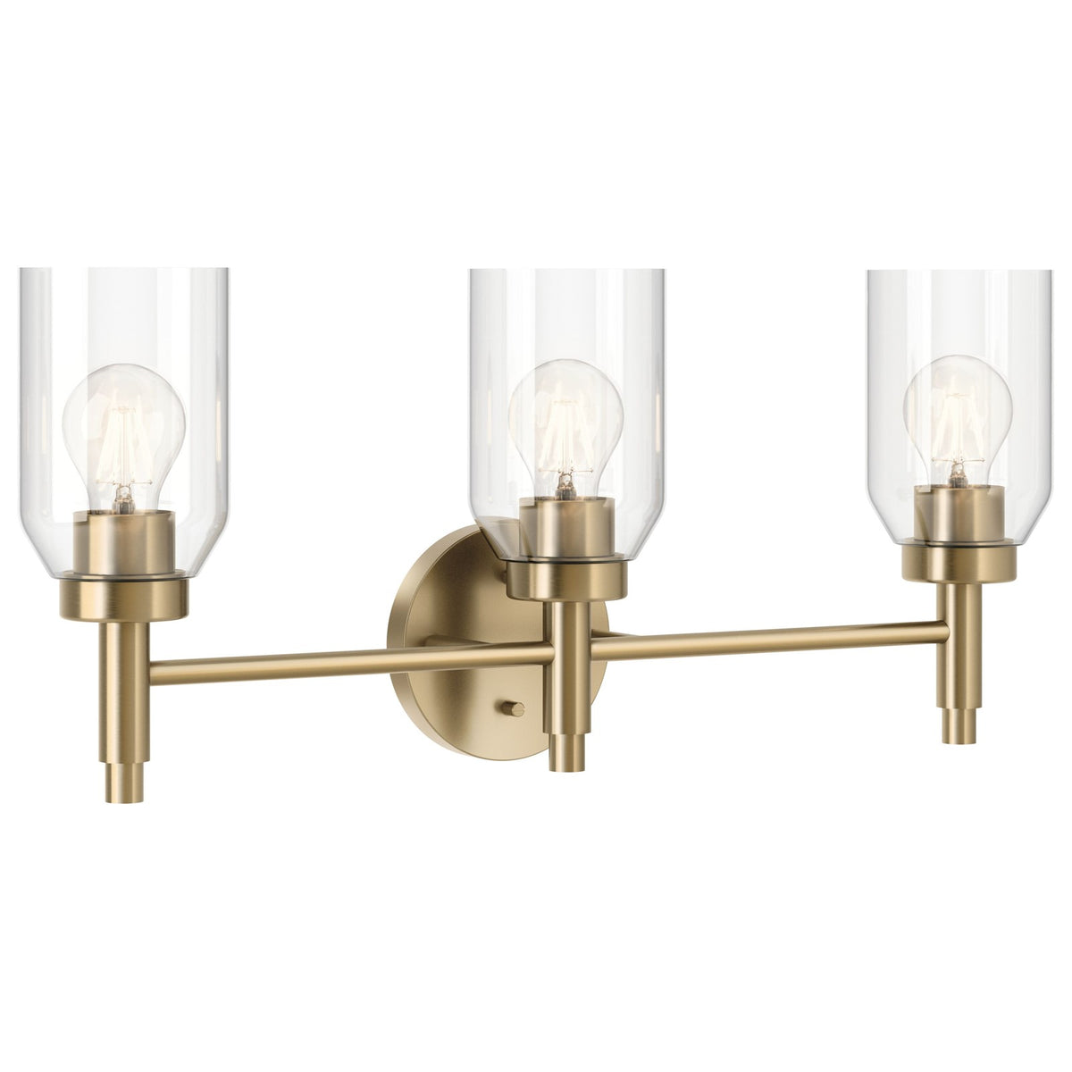 Kichler Madden 24in 3-Light Vanity Light | Modern Champagne Bronze and Clear Glass | Bathroom & Powder Room | 24 x 10 x 5 in | Model 55185CPZ