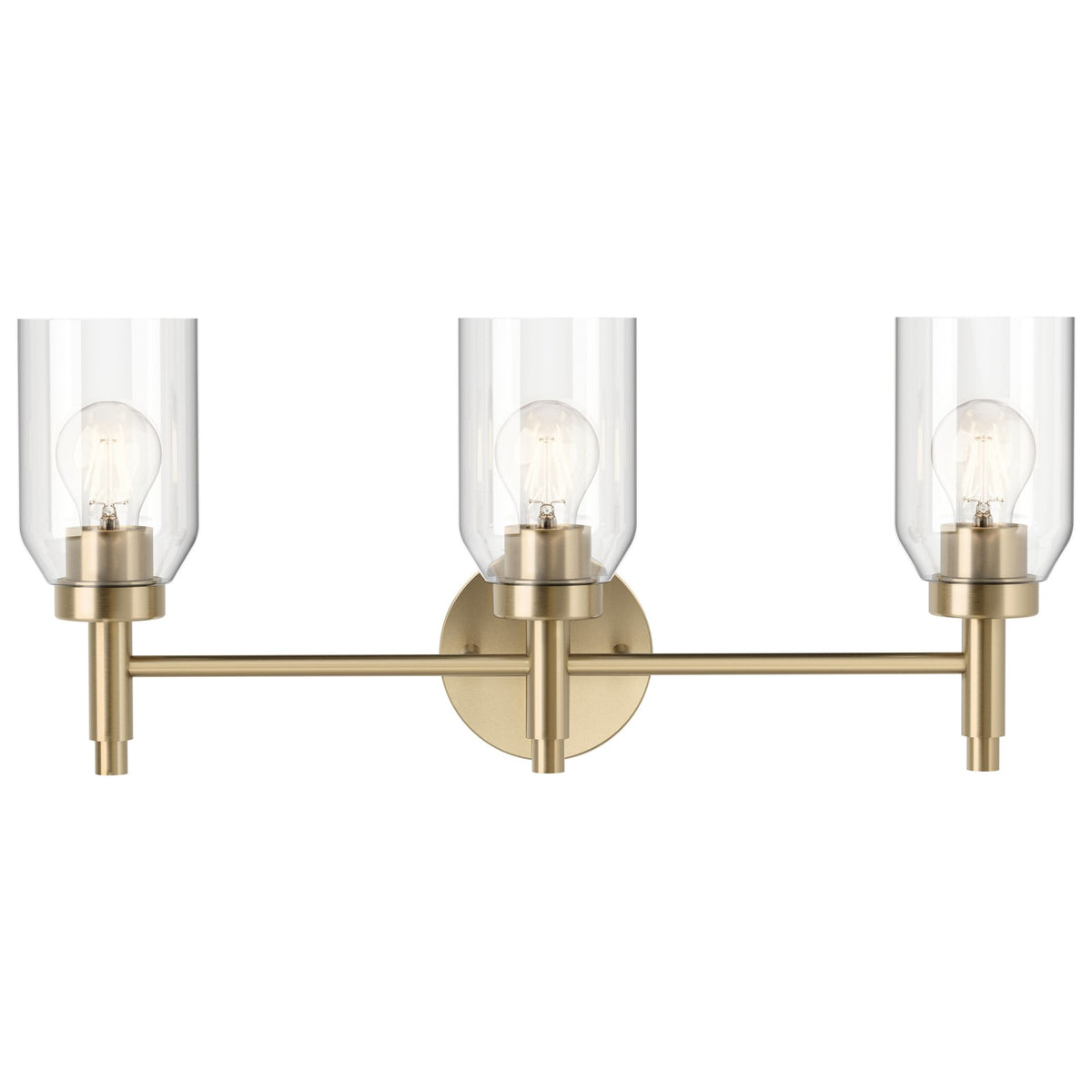 Kichler Madden 24in 3-Light Vanity Light | Modern Champagne Bronze and Clear Glass | Bathroom & Powder Room | 24 x 10 x 5 in | Model 55185CPZ