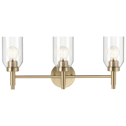 Kichler Madden 24in 3-Light Vanity Light | Modern Champagne Bronze and Clear Glass | Bathroom & Powder Room | 24 x 10 x 5 in | Model 55185CPZ