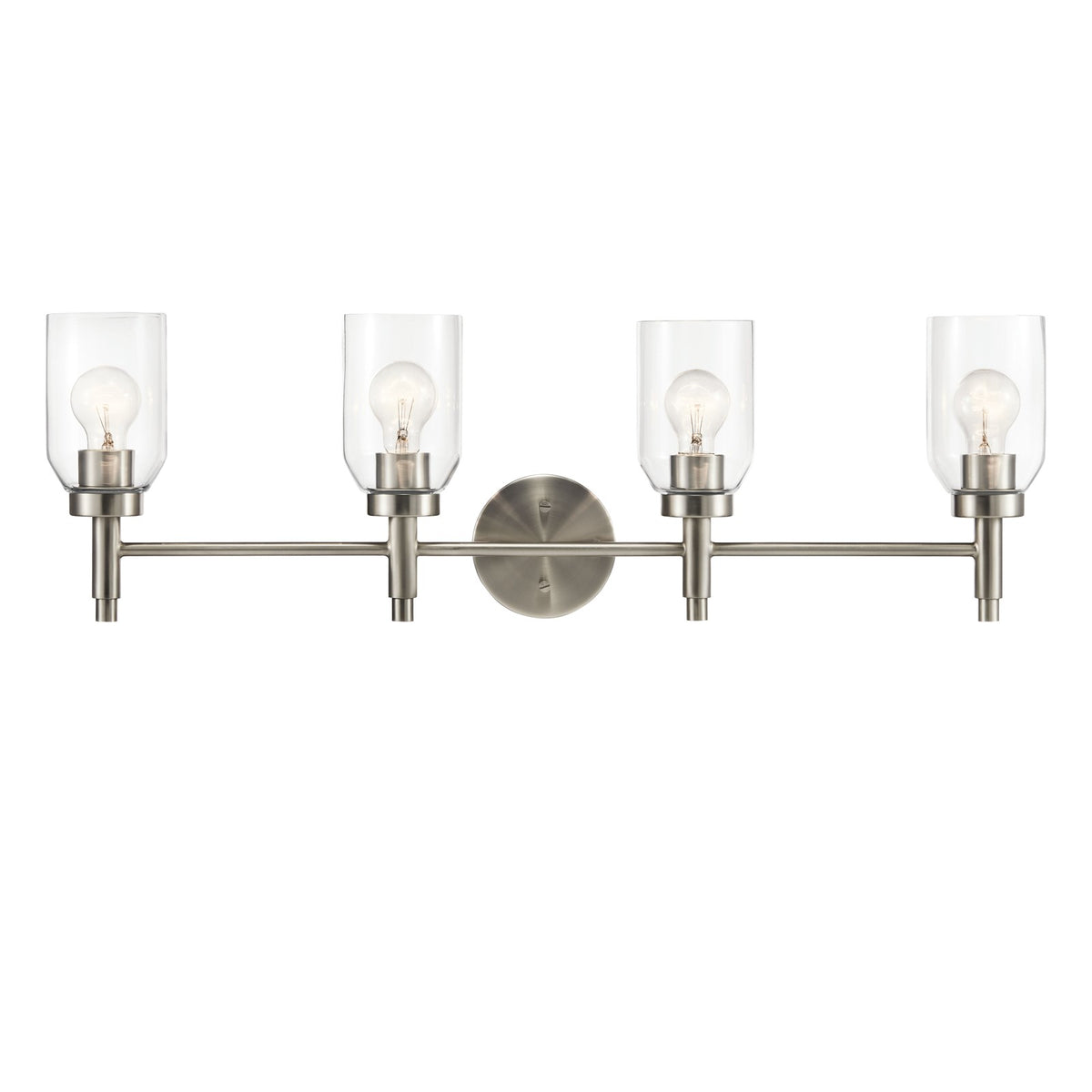 Kichler Madden 34in 4-Light Bathroom Vanity | Modern Brushed Nickel and Clear Glass | Bathroom Vanity | 34 x 10 x 5 in | Model 55186NI