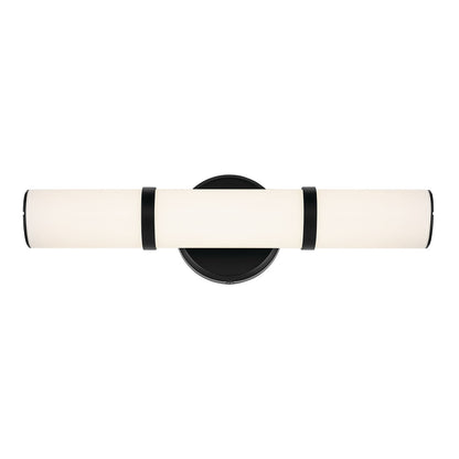 Kichler Rosh 18in 1-Light LED Wall Sconce | Black Steel and White Glass | Bathroom & Hallway | 18 x 5 x 4 in | Model 55187BKLED