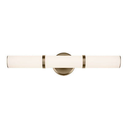 Kichler Rosh 24in 1-Light Linear Bath | Modern Champagne Bronze Steel & White Glass | Bathroom Vanity & Hallway | 5 in H | Model 55188CPZLED
