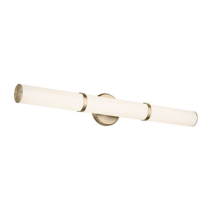 Kichler Rosh 32in 1-Light Linear Bath | Modern Champagne Bronze and White Glass | Bathroom Vanity Light | 32 x 5 x 4 in | Model 55189CPZLED
