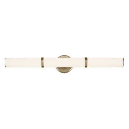 Kichler Rosh 32in 1-Light Linear Bath | Modern Champagne Bronze and White Glass | Bathroom Vanity Light | 32 x 5 x 4 in | Model 55189CPZLED
