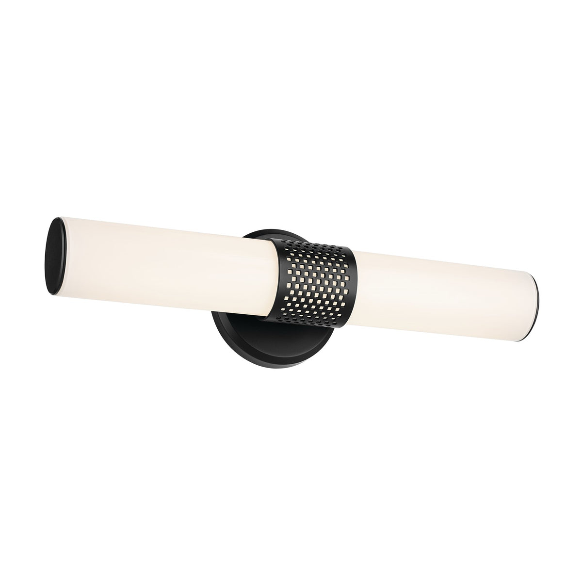 Kichler Sashi 18in 1-Light Wall Sconce | Industrial Black and White Glass | Bathroom Vanity & Hallway | 18 x 5 x 4.25 in | Model 55191BKLED