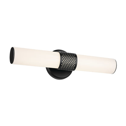 Kichler Sashi 18in 1-Light Wall Sconce | Industrial Black and White Glass | Bathroom Vanity & Hallway | 18 x 5 x 4.25 in | Model 55191BKLED