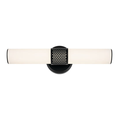 Kichler Sashi 18in 1-Light Wall Sconce | Industrial Black and White Glass | Bathroom Vanity & Hallway | 18 x 5 x 4.25 in | Model 55191BKLED