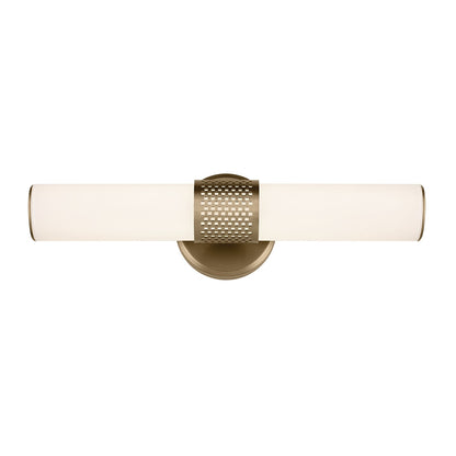 Kichler Sashi 18in 1-Light Wall Sconce | Industrial Champagne Bronze and White Glass | Bathroom Vanity & Hallway | 18 x 5 x 4 in | Model 55191CPZLED