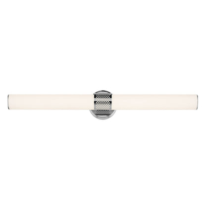Kichler Sashi 32in 1-Light Linear Bath | Industrial Chrome and White Glass | Bathroom Vanity Light | Damp Rated | 32 x 5 x 4.25 in | Model 55193CHLED
