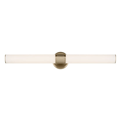Kichler Sashi 32in 1-Light Linear Bath Bar | Industrial Champagne Bronze and White Glass | Bathroom Vanity & Hallway | Model 55193CPZLED