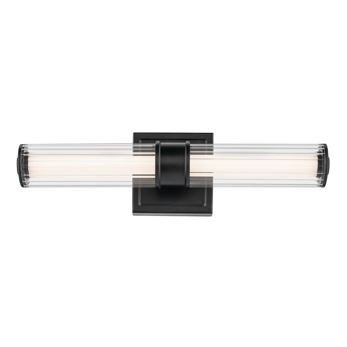 Kichler Laurene 18.5in 2-Light Wall Sconce | Modern Black and Clear Fluted Glass | Bathroom Vanity | 18.5 x 5 x 4.25 in | Model 55195BKLED