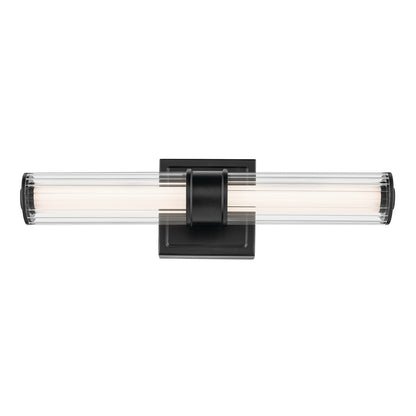 Kichler Laurene 18.5in 2-Light Wall Sconce | Modern Black and Clear Fluted Glass | Bathroom Vanity | 18.5 x 5 x 4.25 in | Model 55195BKLED