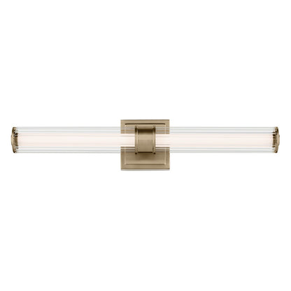Kichler Laurene 27in 2-Light Linear Bath | Modern Champagne Bronze and Clear Fluted Glass | Bathroom Vanity & Hallway | Model 55196CPZLED