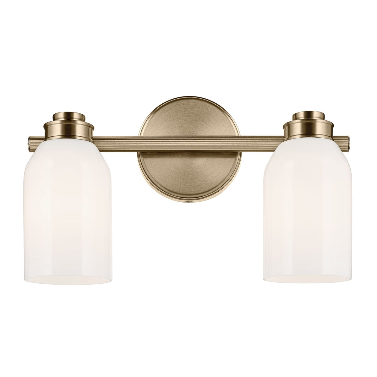 Kichler Shae 15in 2-Light Vanity Light | Modern Champagne Bronze and Cased Opal Glass | Bathroom & Powder Room | 15 x 5.5 x 9 in | Model 55201CPZ