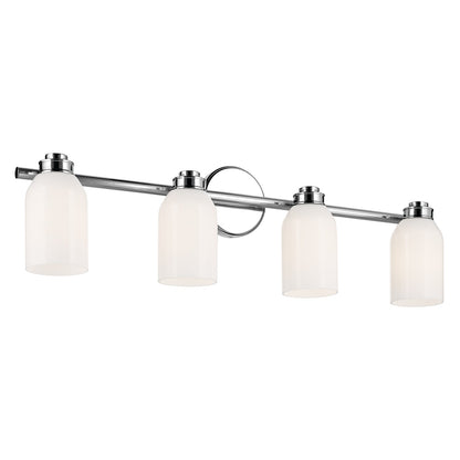 Kichler Shae 32in 4-Light Bathroom Vanity Light | Modern Chrome and Cased Opal Glass | Bathroom Vanity | 32 x 9 x 5.5 in | Model 55203CH